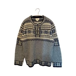 Cambridge Dry Goods Vintage Nordic Fair Isle Wool Pullover Metal Clasps Medium